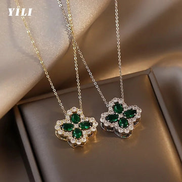 Green Crystal Flower Pendant - Heart Pendant Crystal Jewelry